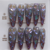 Vibeficant Progel Purple Glitter Handmade Gel Press on Nails Long Stiletto Rhinestone Design